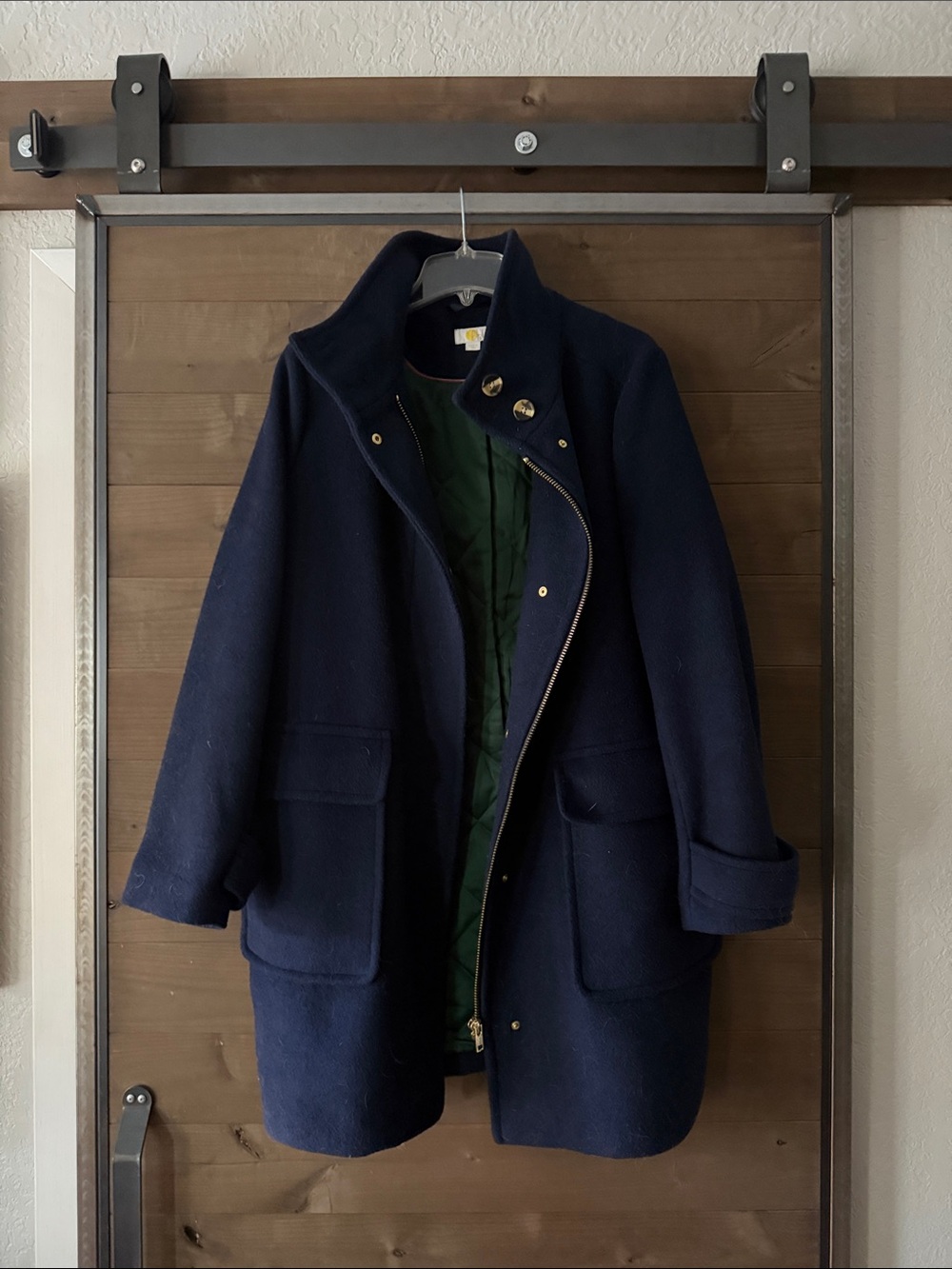 Boden Navy Wool Pea Coat with Green Quilted Lining